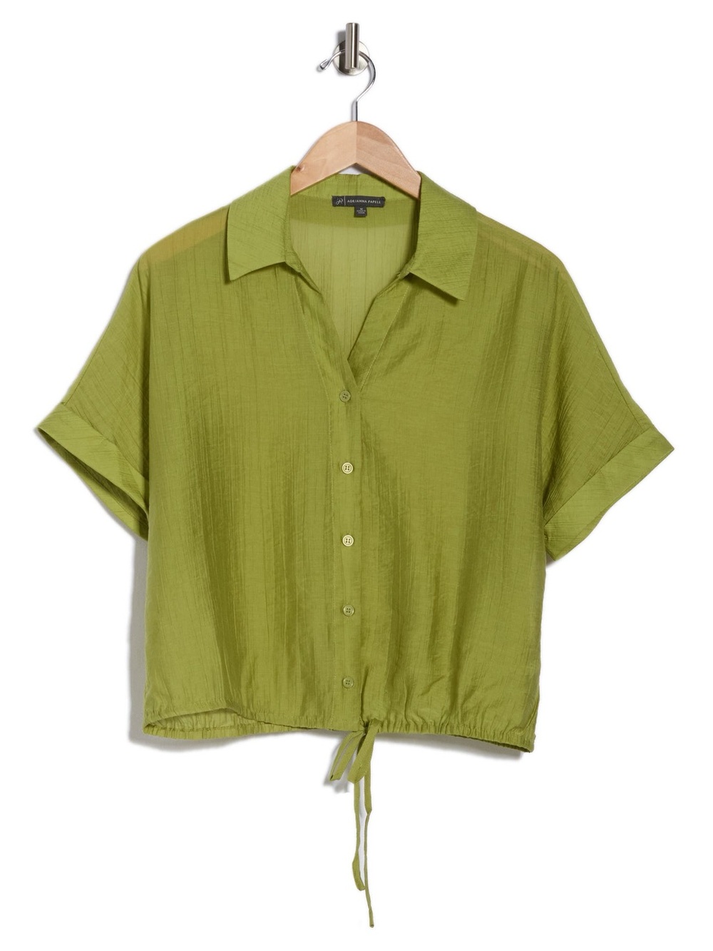 Adrianna Papell Lime Green Tie-Hem Button Down Shirt